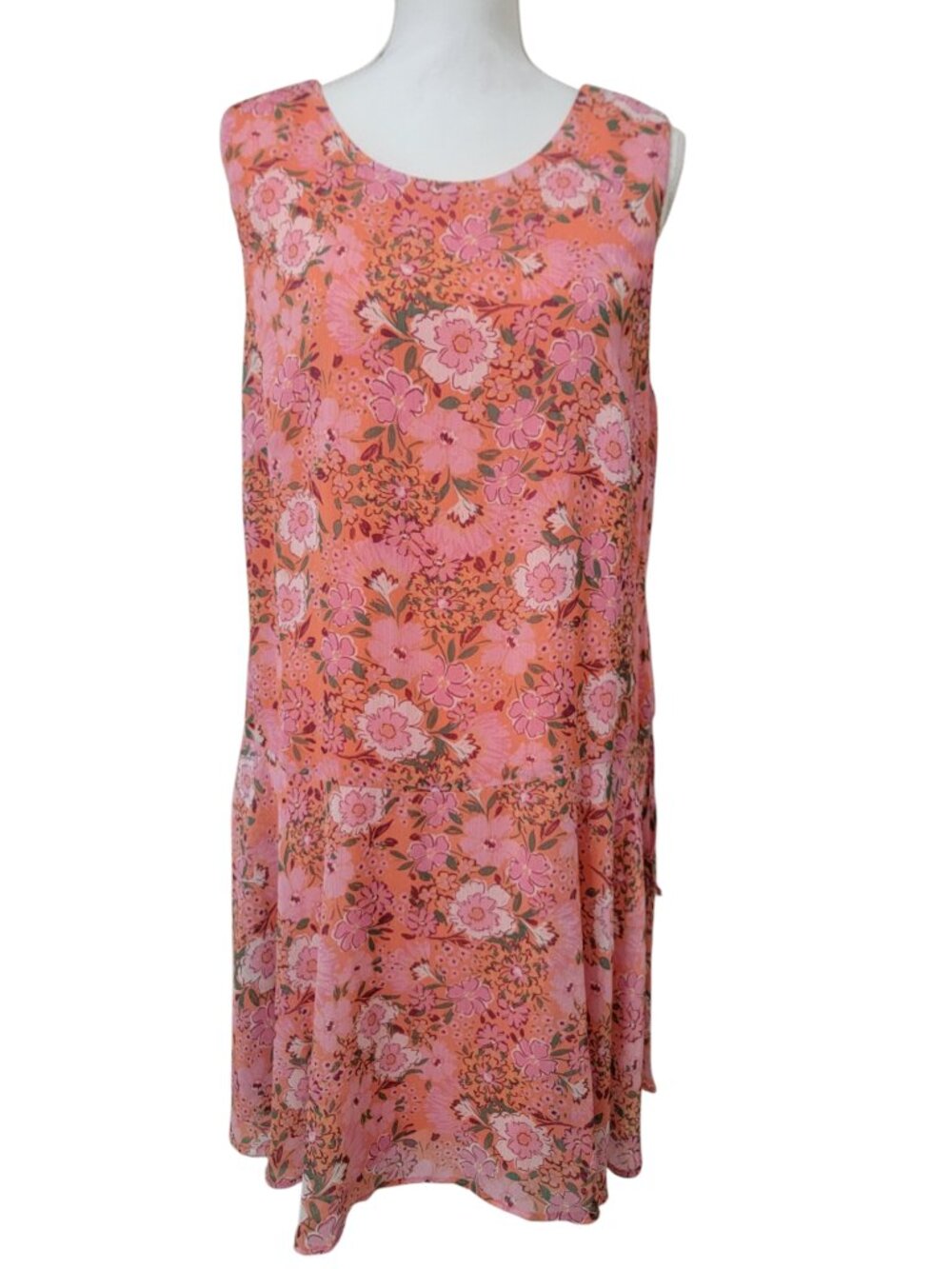 Harper 241 Size 16 Pink and Orange Floral Drop Waist Sleeveless Dress